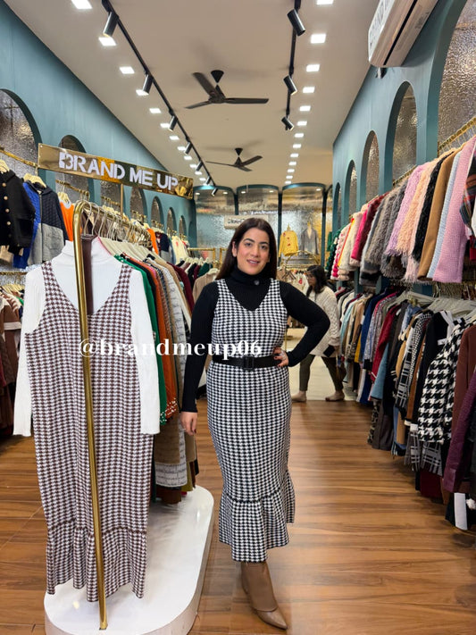 WOOLEN CHECKS DRESS WITH INNER AND BELT (IMP-663)