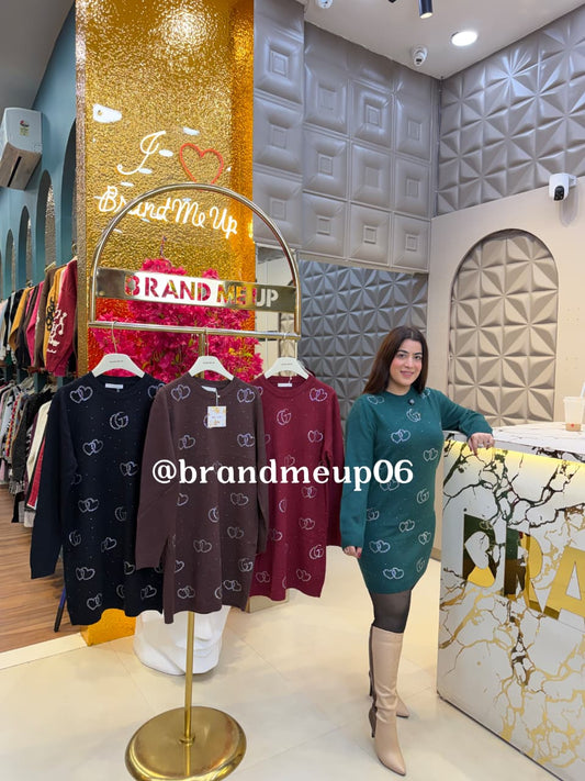 WOOLEN SEQUENCE HEART RHINESTONE DRESS (IMP-712)