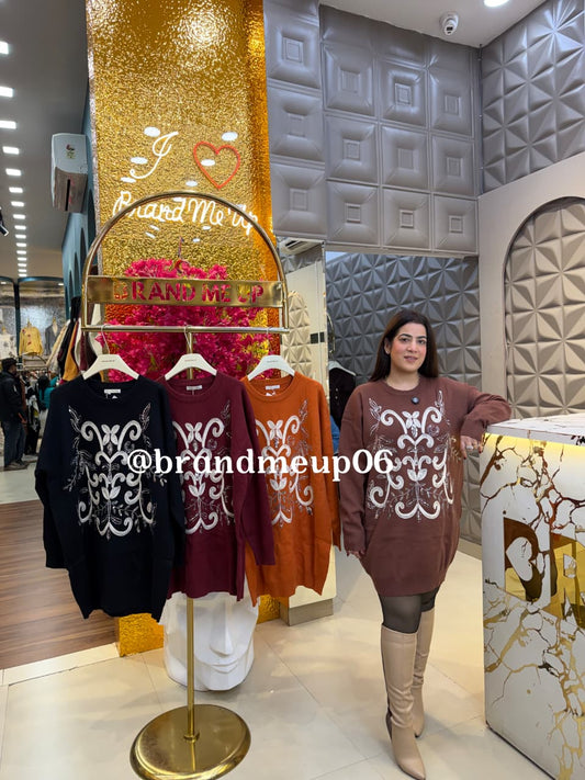 SEQUENCE WOOLEN DRESS (IMP-735) WHT SILVER THREAD