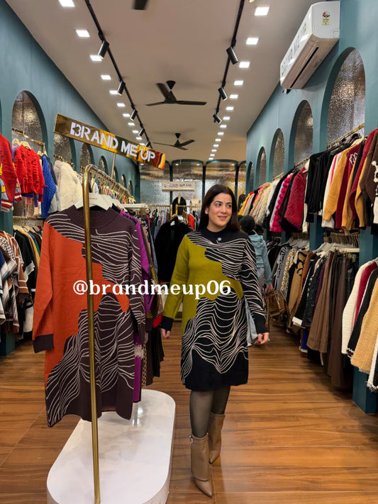 WOOLEN LONG PRINTED DRESS (IMP-739) WEB PATTERN