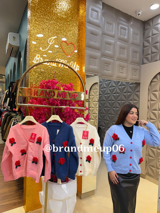 WOOLEN CARDIGAN COLOR BUTTON (IMP-750) ROSE