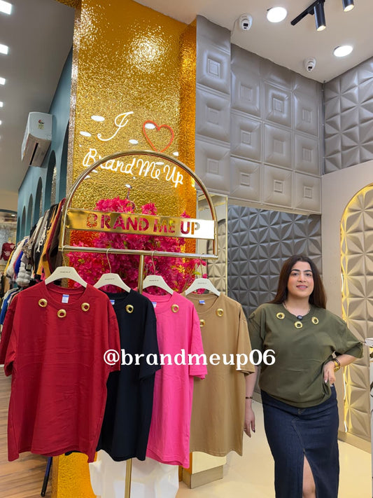 COTTON T-SHIRT WITH GOLDEN BROOCH (TEE-182)