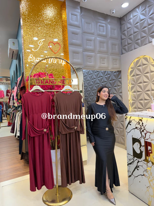 PARTYWEAR SLIMFIT FISHCUT DRESS WITH BROOCH (PRM-807)