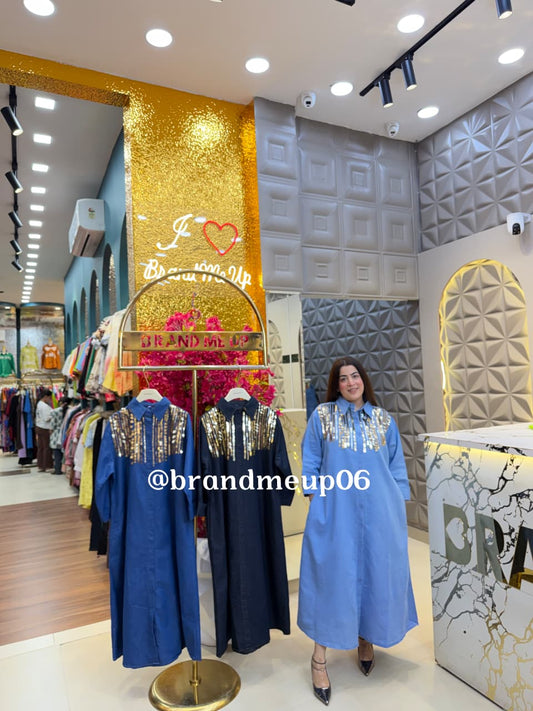 DENIM SEQUENCE DRESS WITH POCKETS (PRM-858)