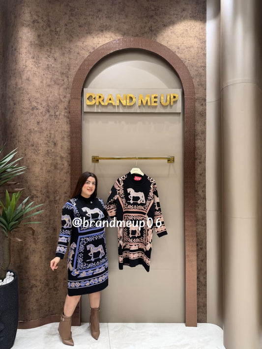 WOOLEN LONG PRINTED DRESS (IMP-740) HORSE