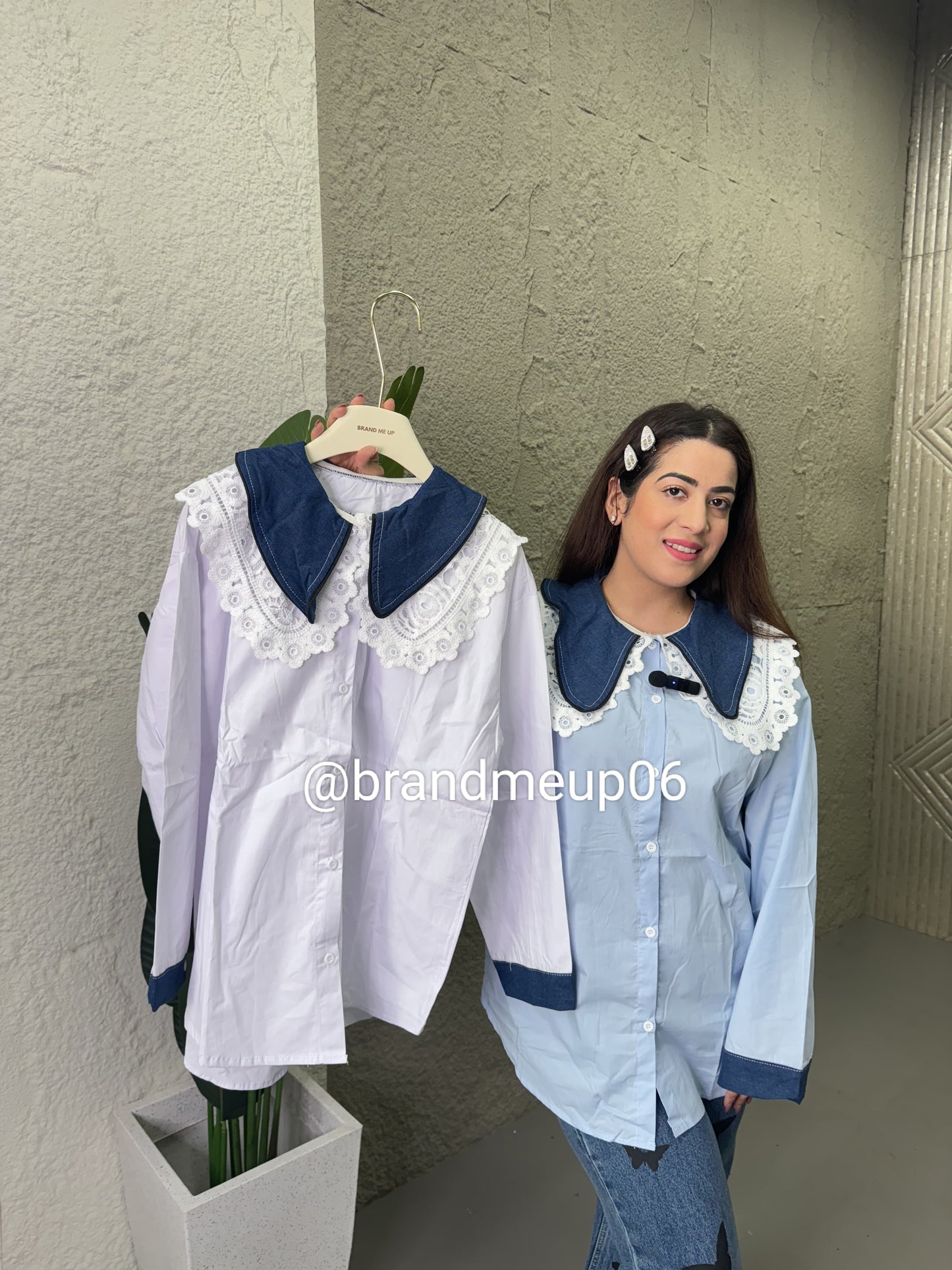 Cotton Shirt With Denim Collar (PRM-221)