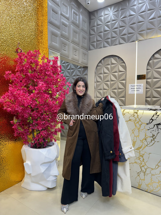 Fur Woolen Long Coat with belt (IMP-357)