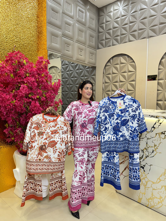 Printed Top & Bell Bottom Pants (set190)