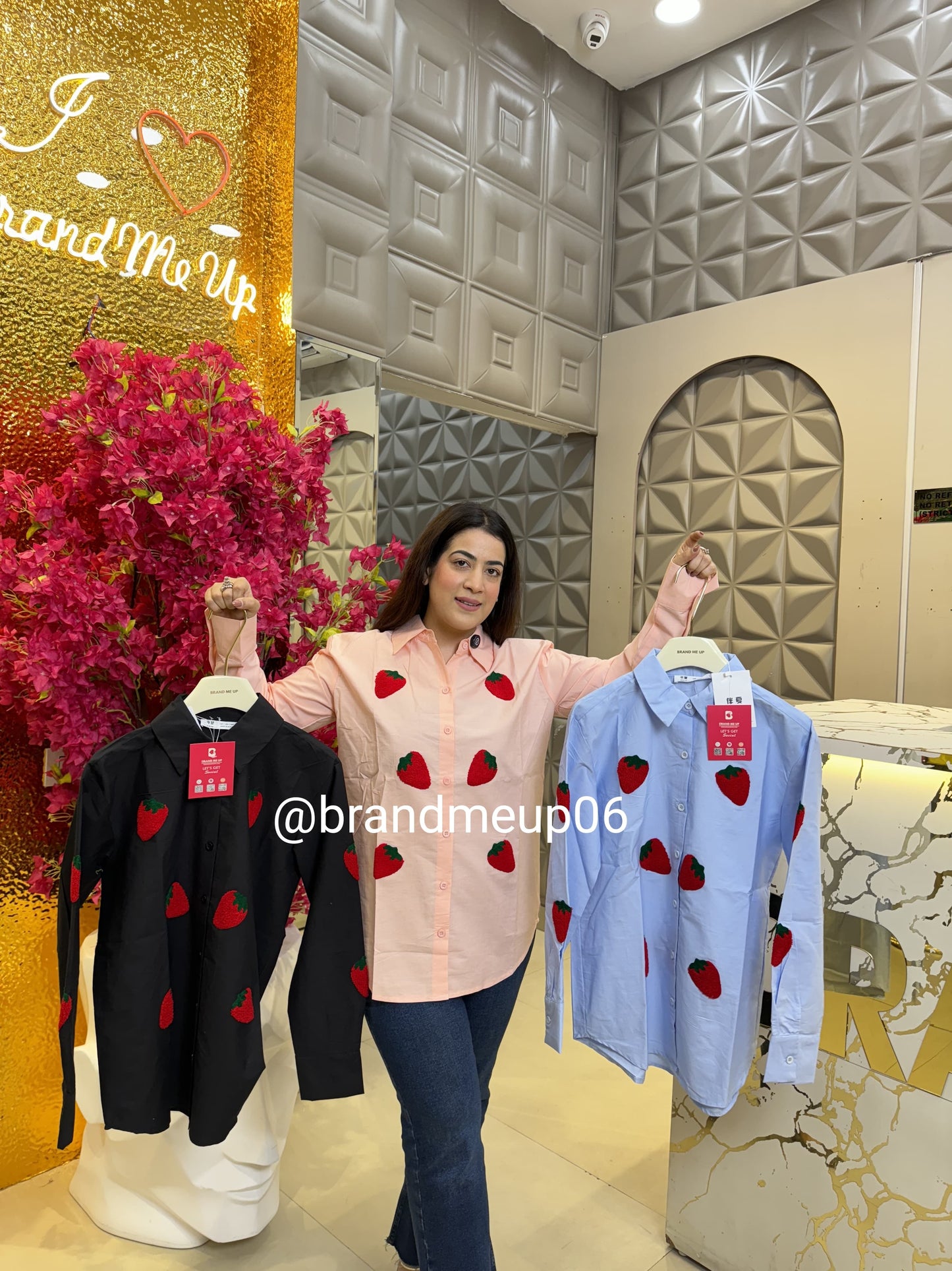 Strawberry Embroidery Cotton Shirt (PRM-458)