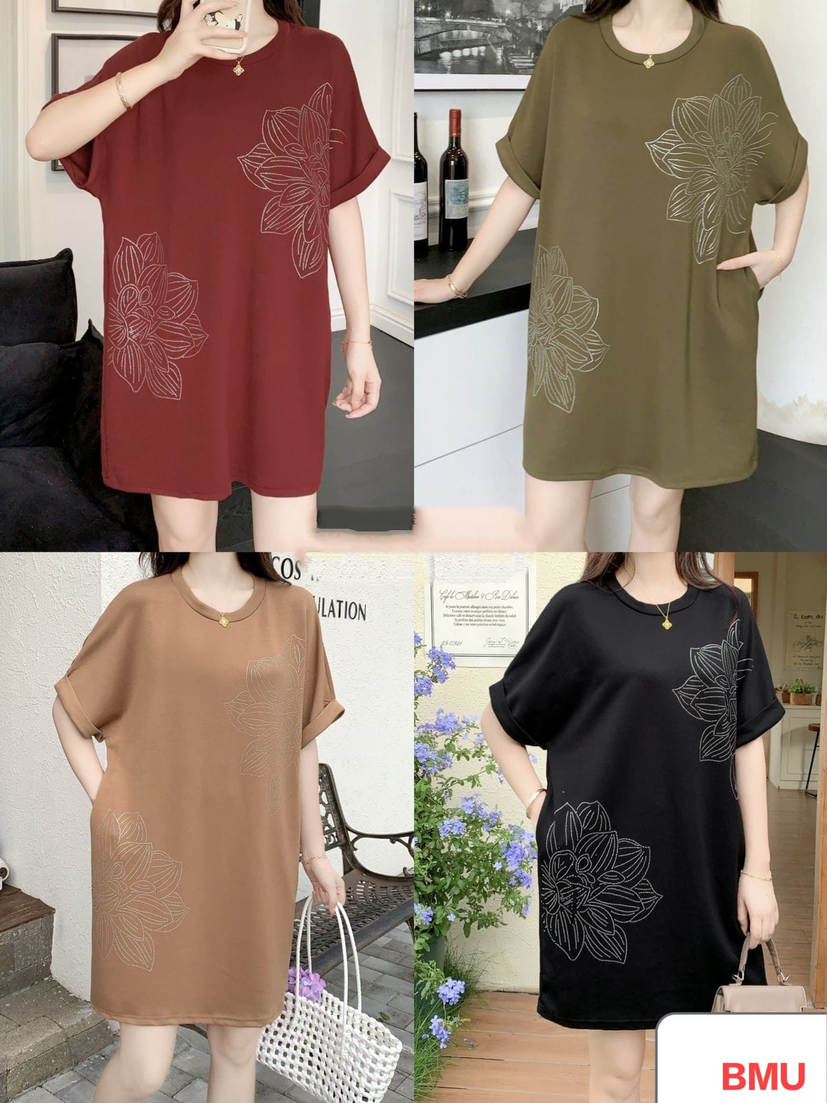 Super Soft Stretchable Dress With Pocket Floral (PRM-569)