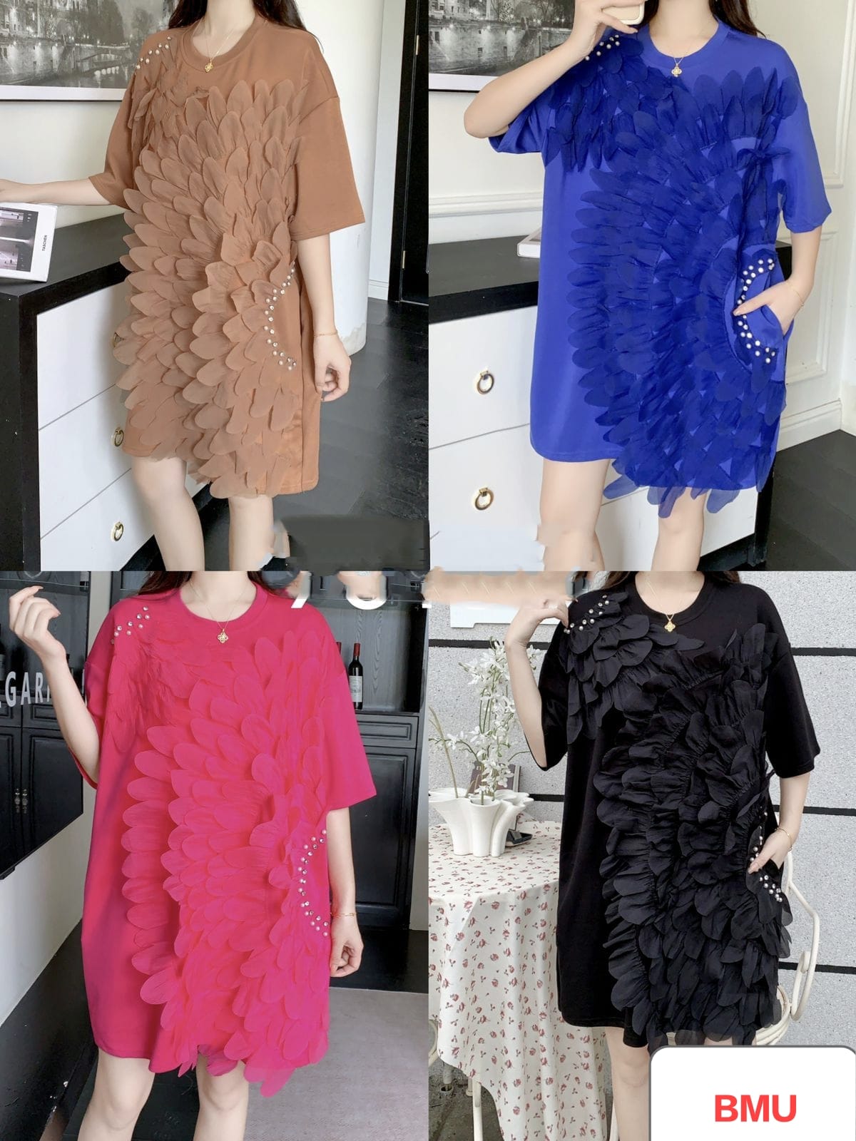 Super Stretchable Dress With Pocket 3D Flower (PRM-567)