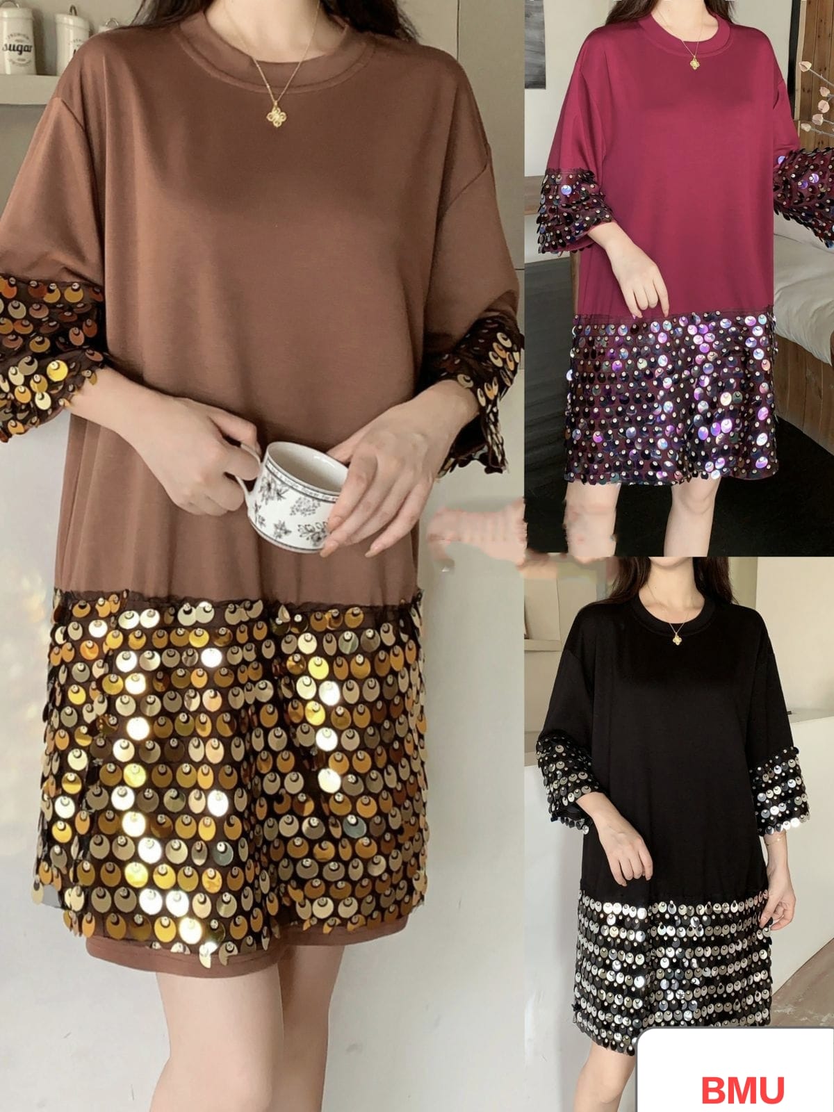 Super Soft Stretchable Dress With Pocket Sequences Details (PRM-568)