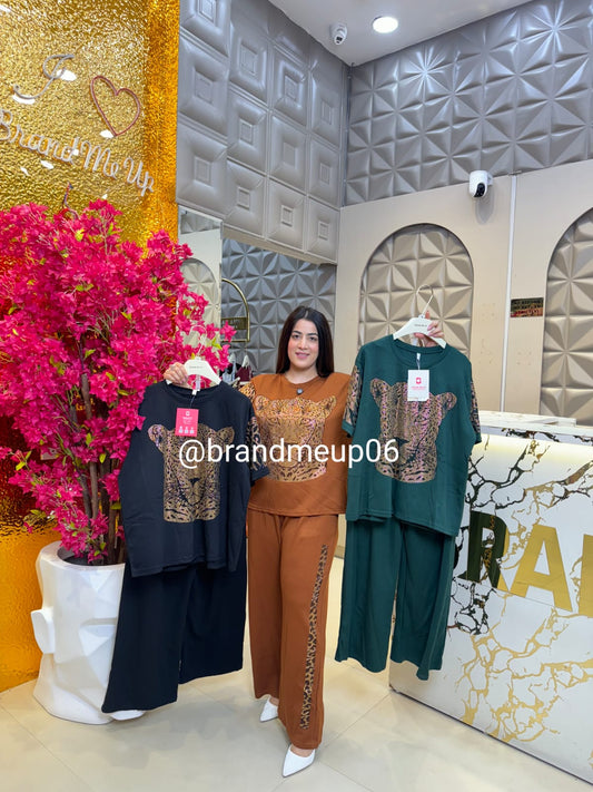 Stretchable Imported Cord Set With Cheetah Rhinestones (PRM-609)