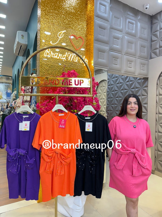 Imported Stretchable Dress With Pocket 3D Bow (PRM-658)