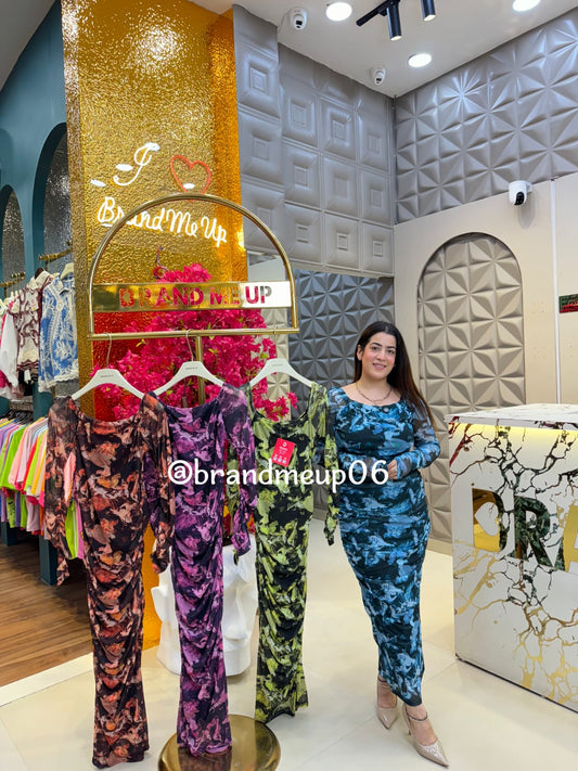 Printed Powernet Dress (DRESS-327)