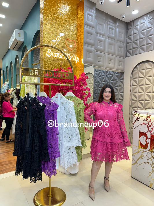 Lace Dress With Inner & Belt (PRM-395)