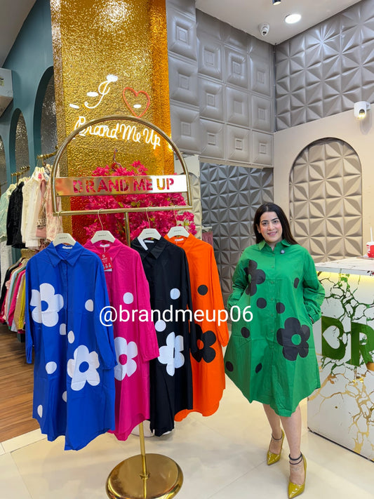 Cotton Designer Printed Dress With Pocket (PRM-626)