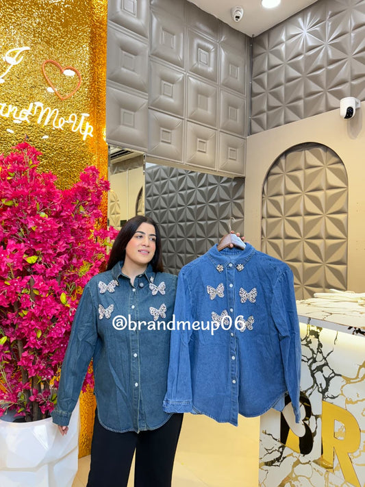 Denim Rhinstone Shirt (PRM-680) 4 BUTTERFLY