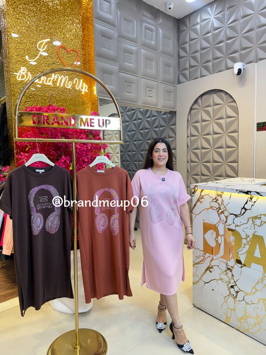 Rhinestone Imported Stretchable Cotton Lycra Dress (PRM-492) HEADPHONE