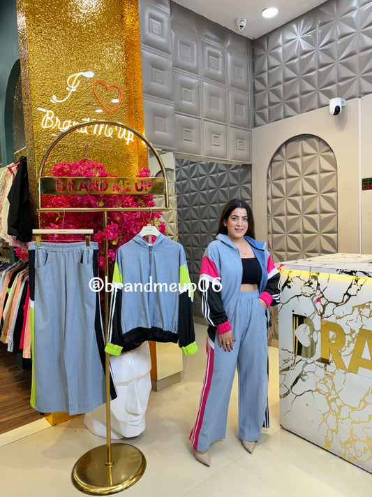 DENIM DESIGNER CORD SET WITH HOODIE (PRM-723)