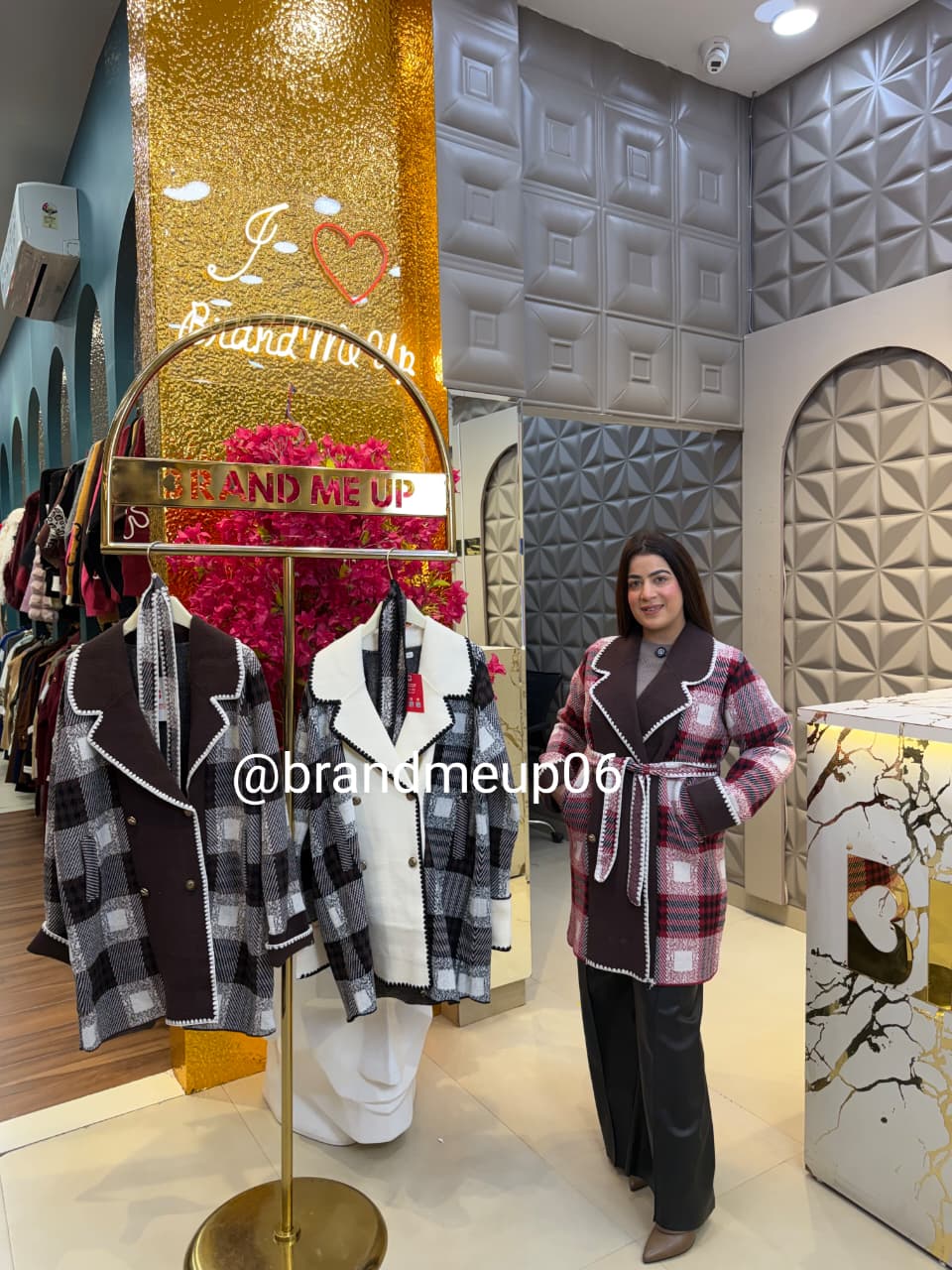WOOLEN CHECK COAT WITH BELT AND POCKET (IMP-678)