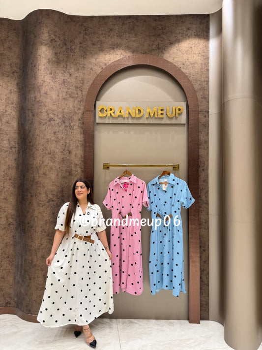 ‘DROP’ POLKA DRESS WITH FRONT BELT (SKU-302)