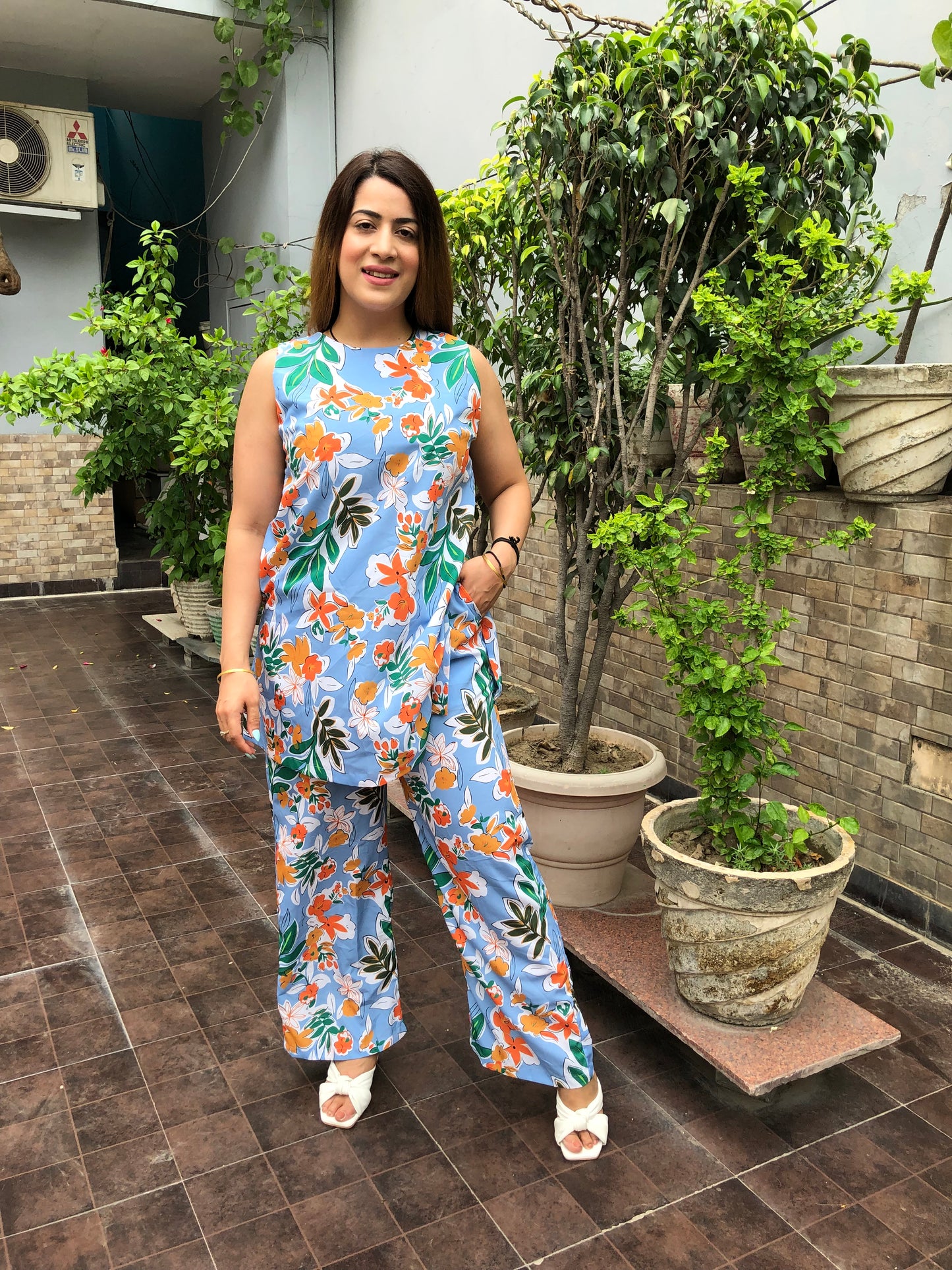 Floral Long Top & Plazoo Set