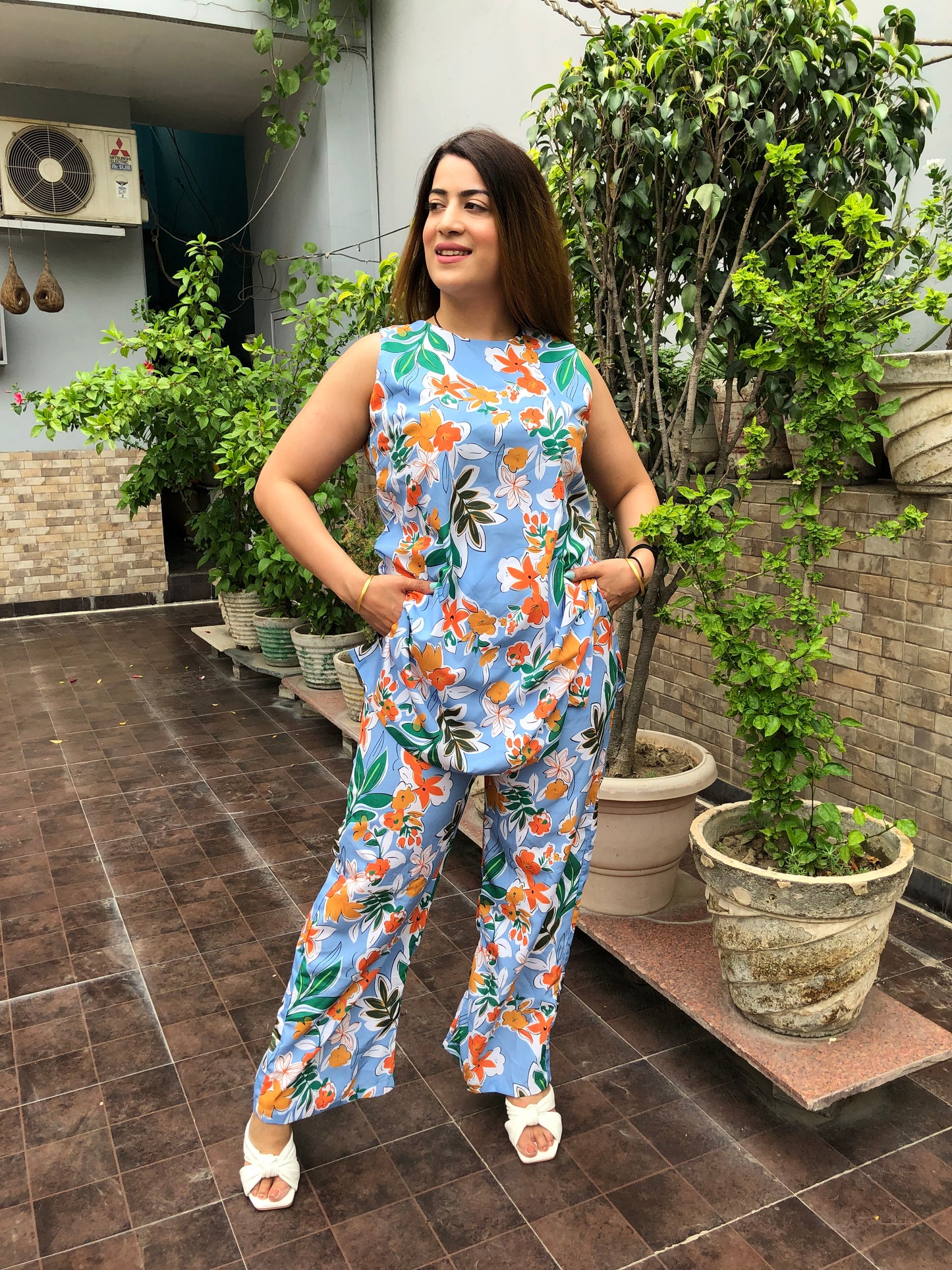 Floral Long Top & Plazoo Set