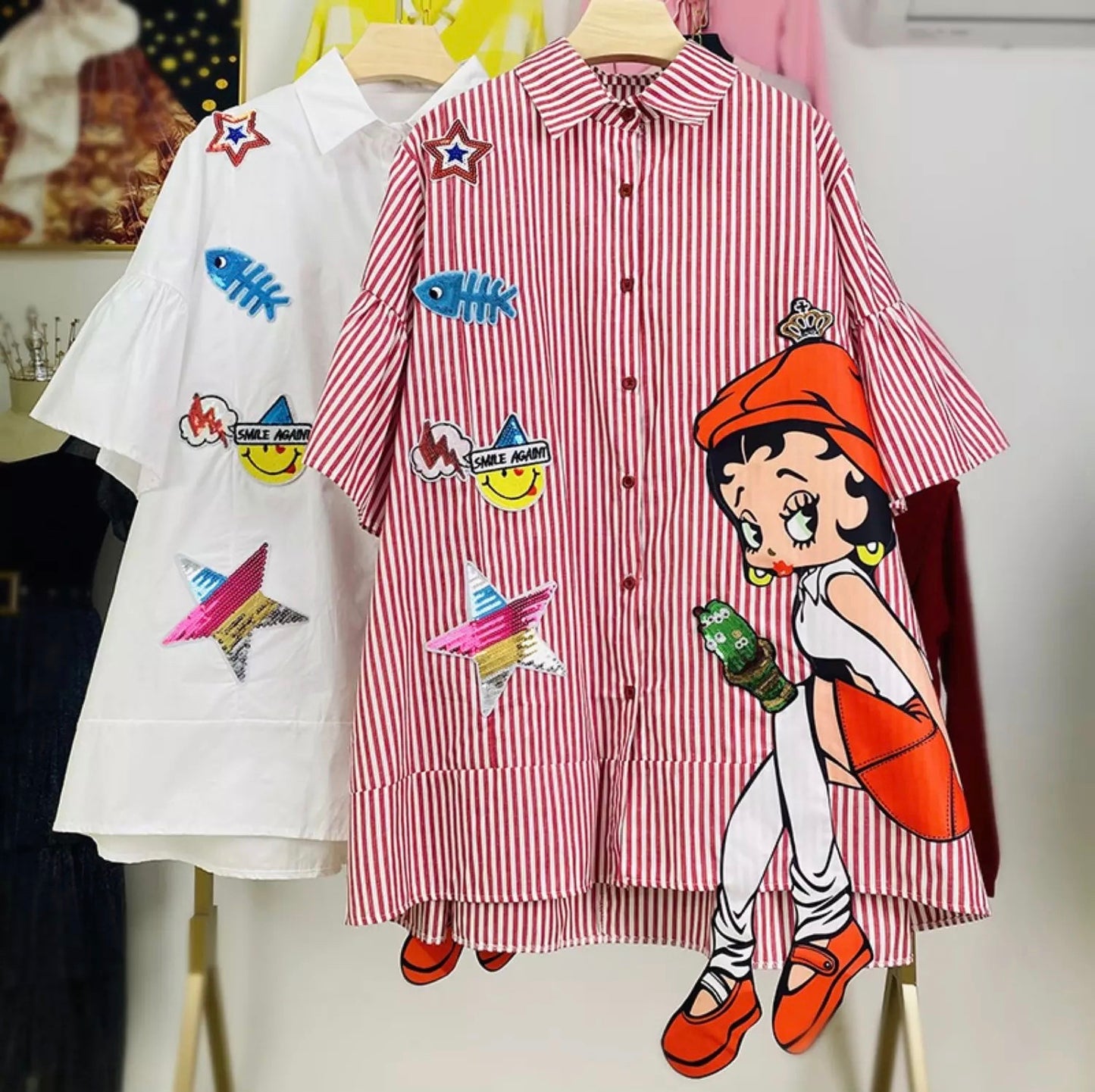 red stripe print doll shirt