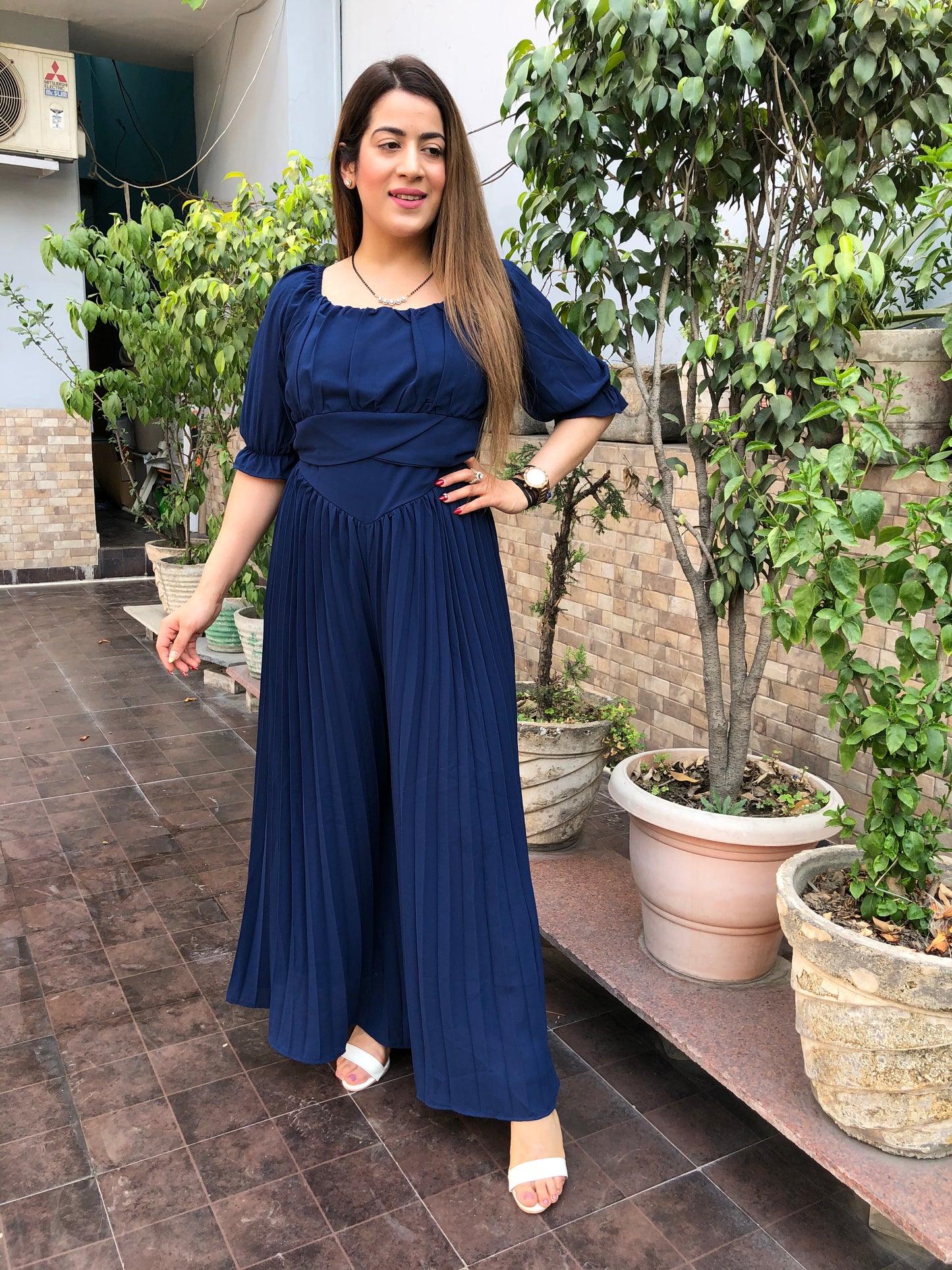 On/Off Shoulder Pleated Jumpsuit