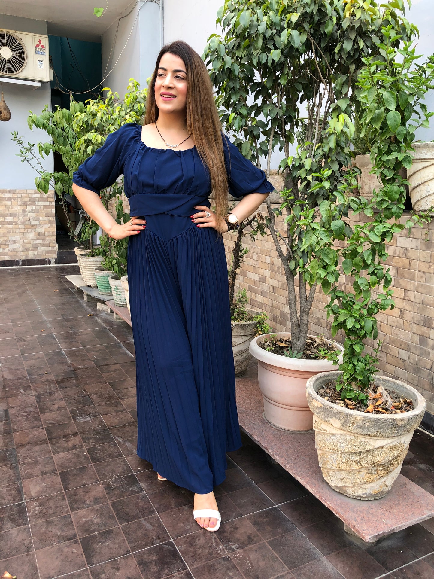 On/Off Shoulder Pleated Jumpsuit