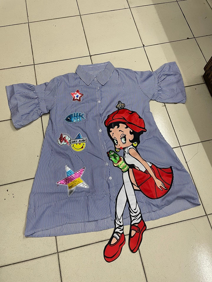 grey stripe print doll shirt