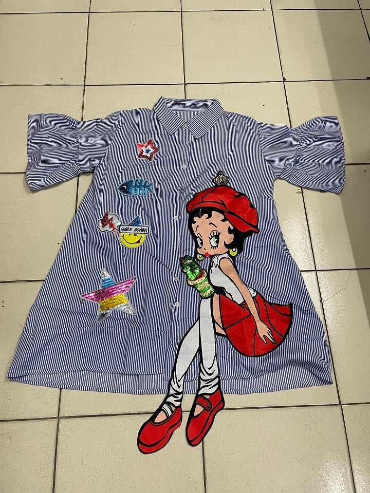 grey stripe print doll shirt