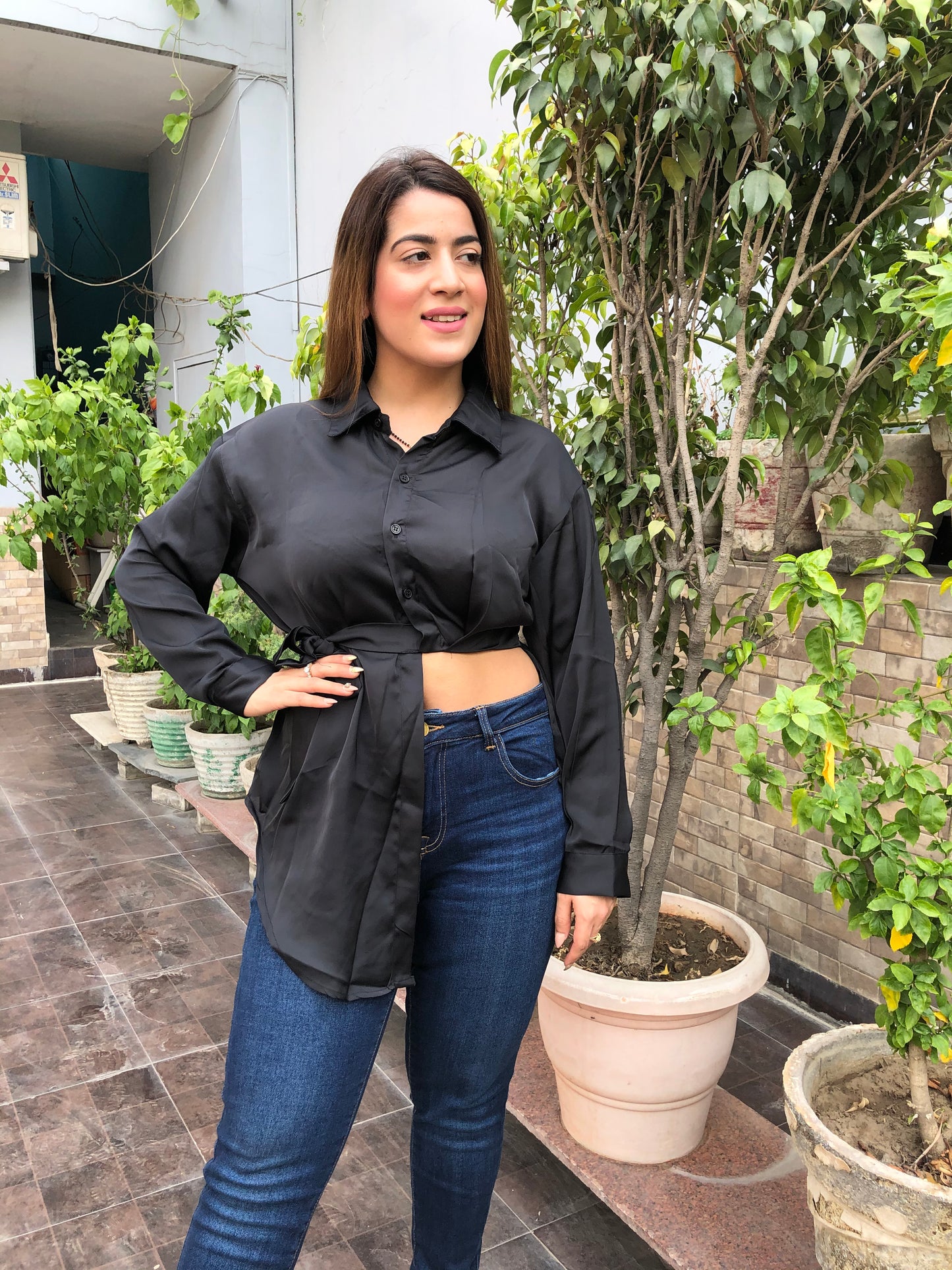 Side Cut Satin Shirt