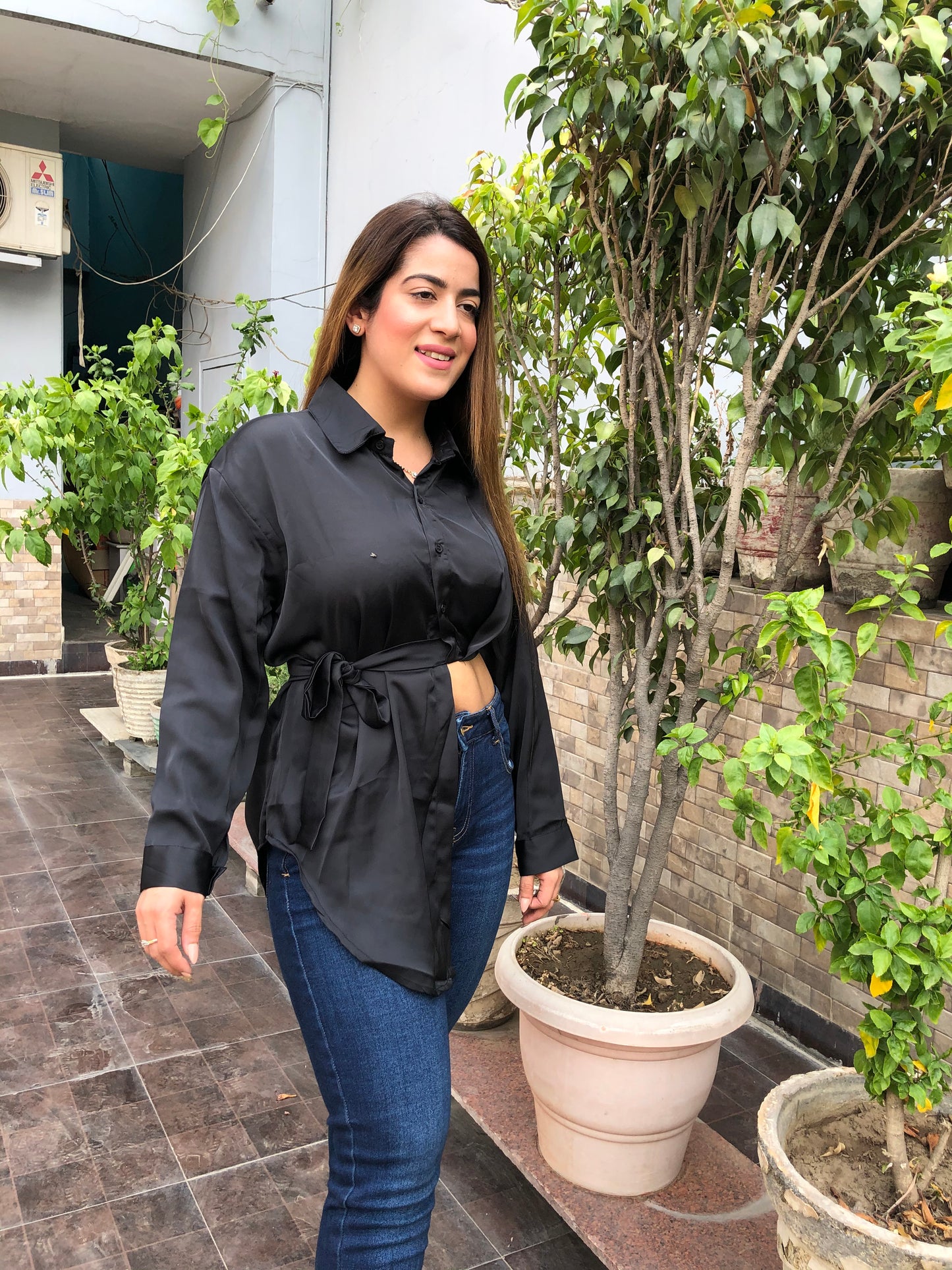 Side Cut Satin Shirt
