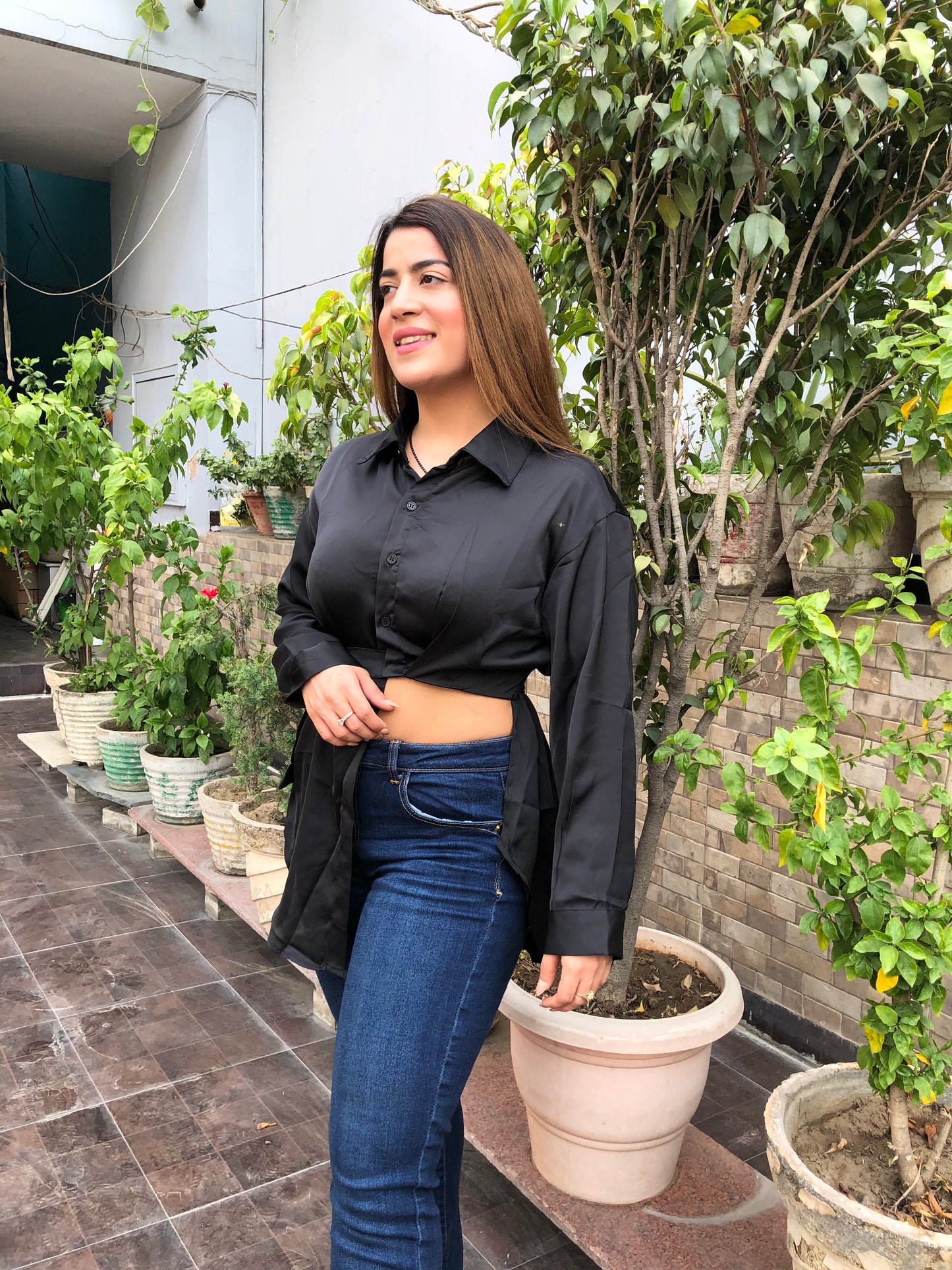 Side Cut Satin Shirt