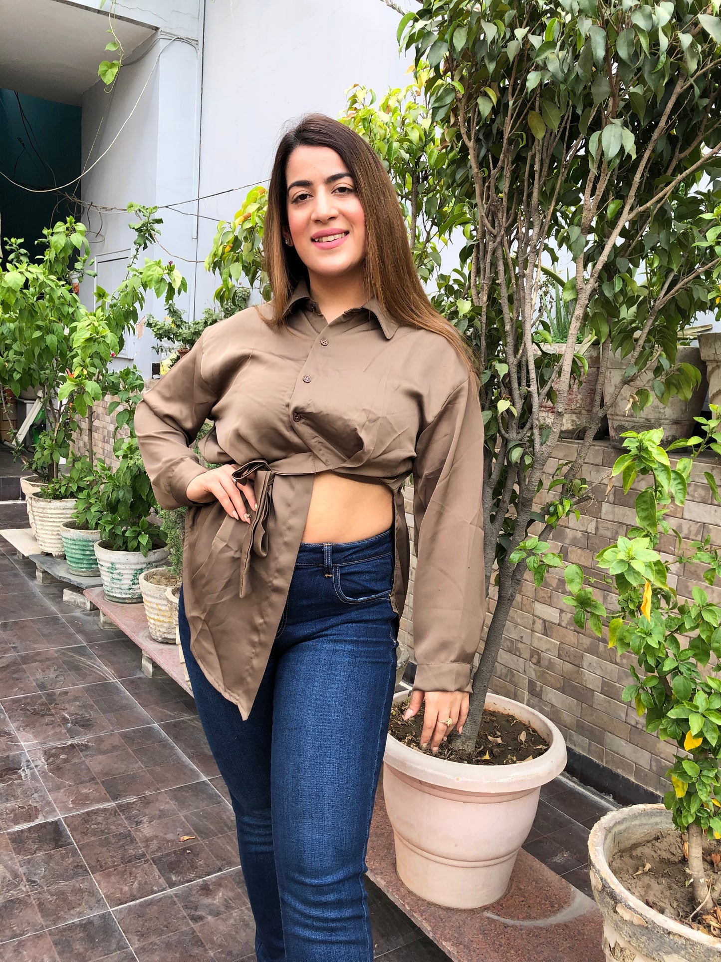 Side Cut Satin Shirt