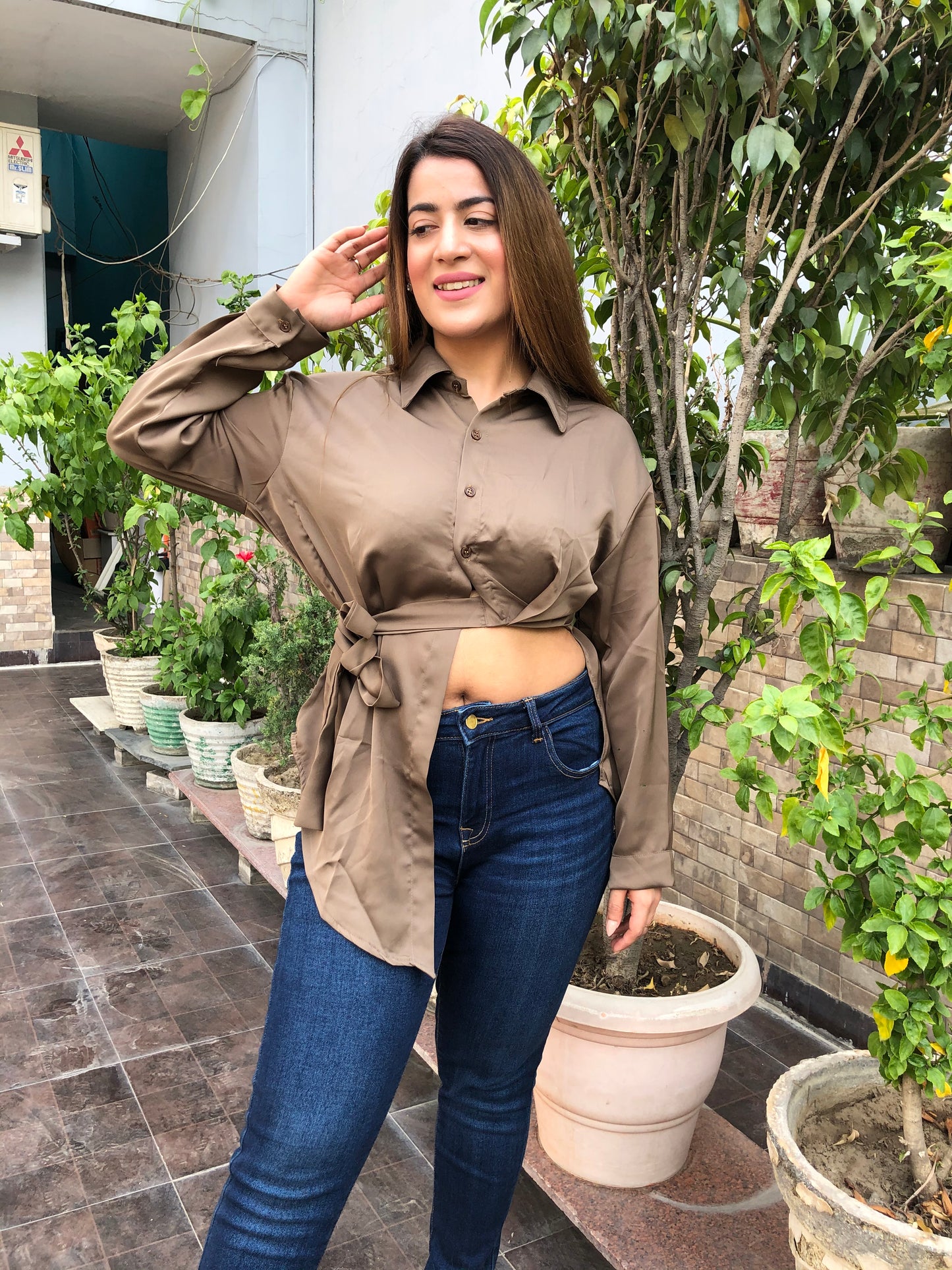 Side Cut Satin Shirt