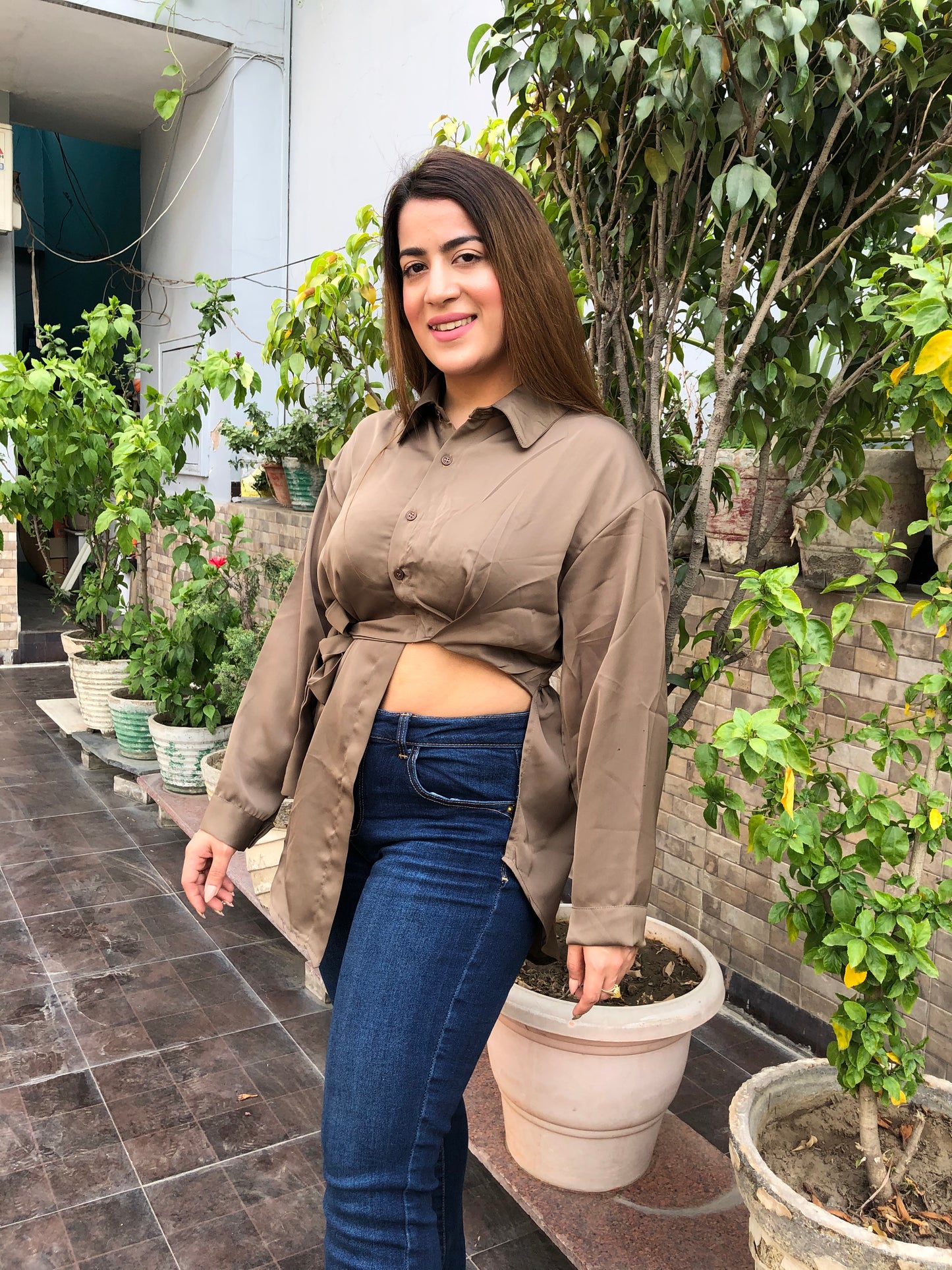Side Cut Satin Shirt