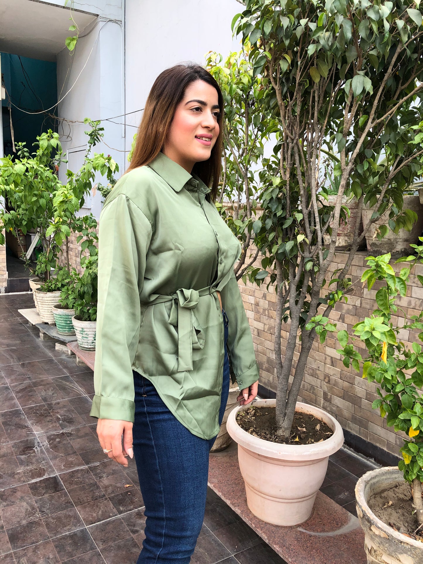 Side Cut Satin Shirt