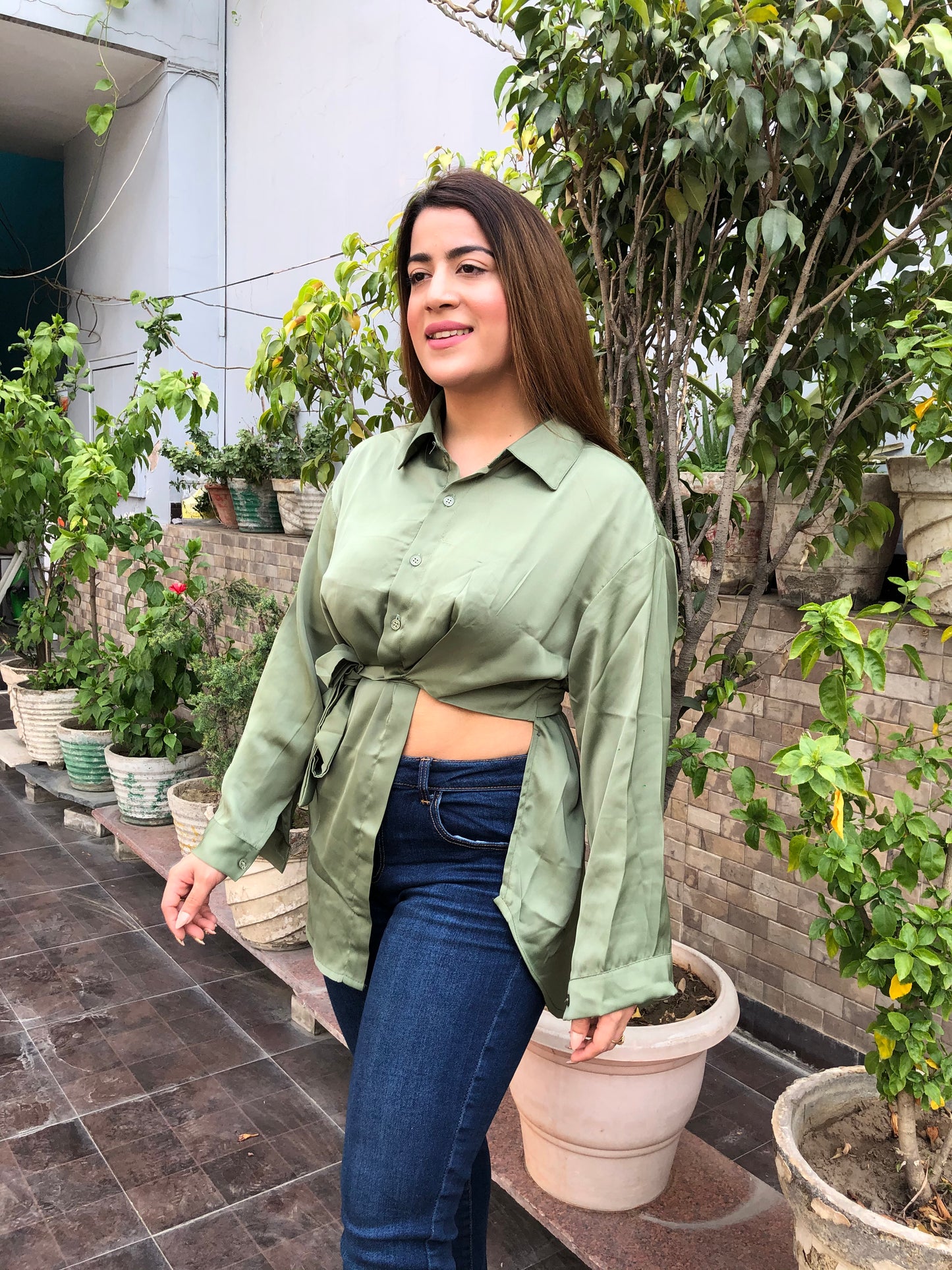 Side Cut Satin Shirt