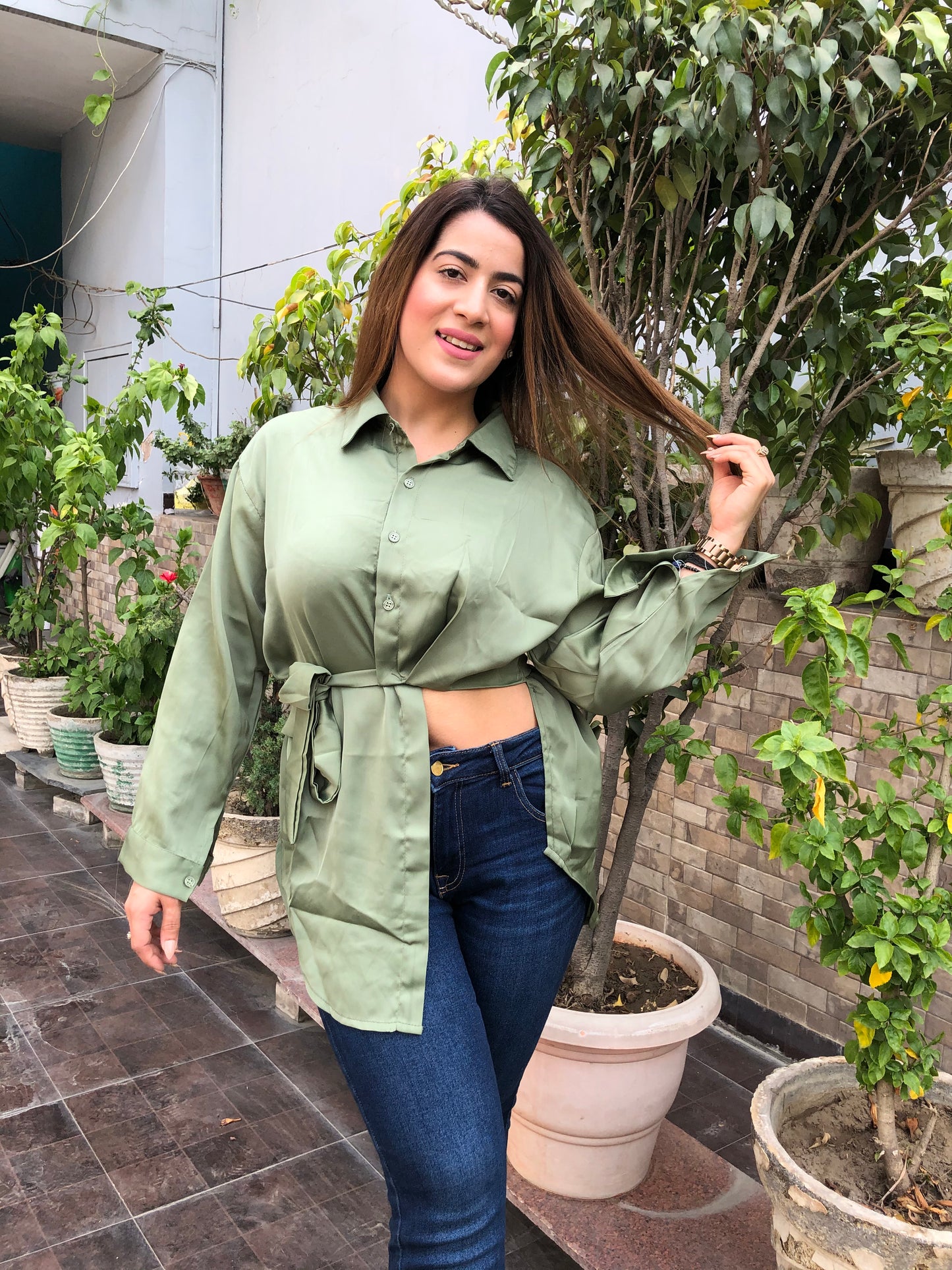 Side Cut Satin Shirt
