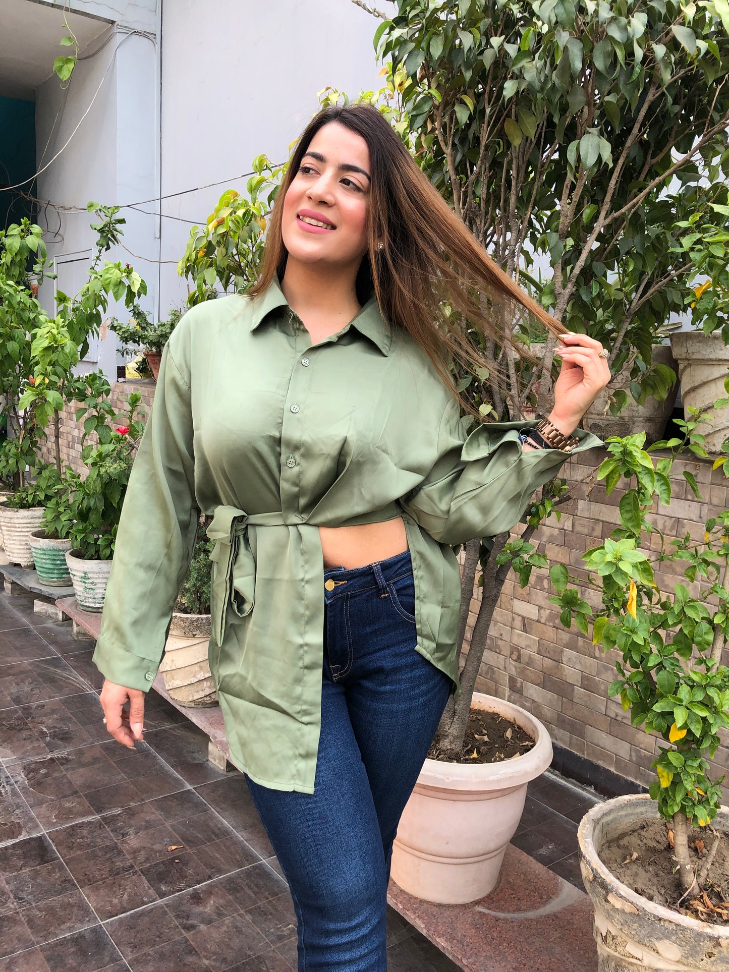 Side Cut Satin Shirt