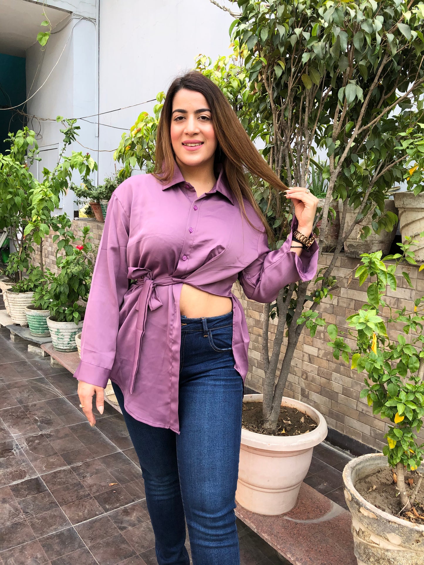 Side Cut Satin Shirt