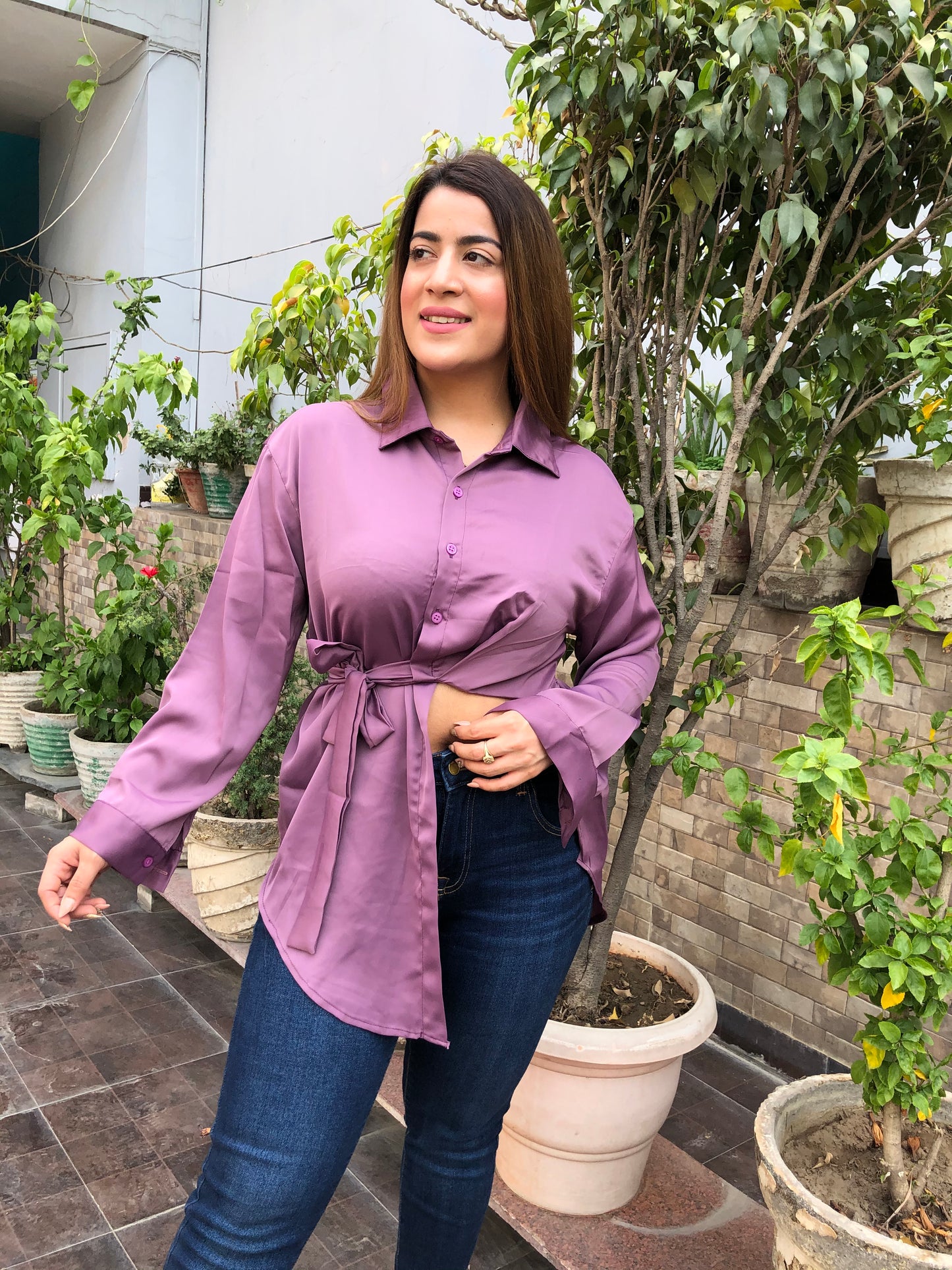 Side Cut Satin Shirt