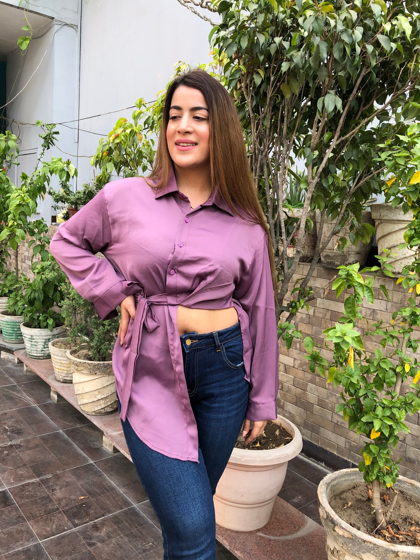 Side Cut Satin Shirt