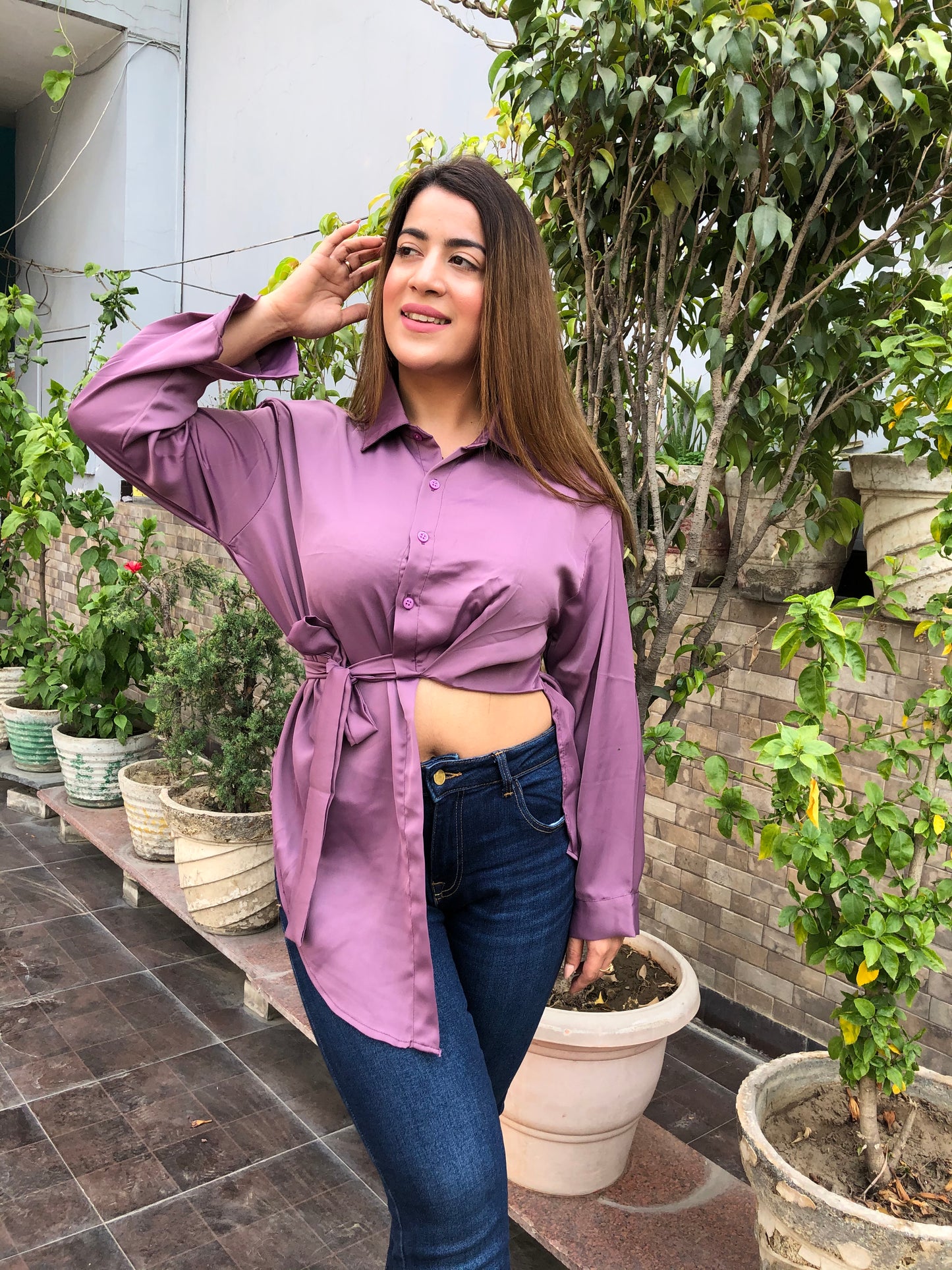 Side Cut Satin Shirt