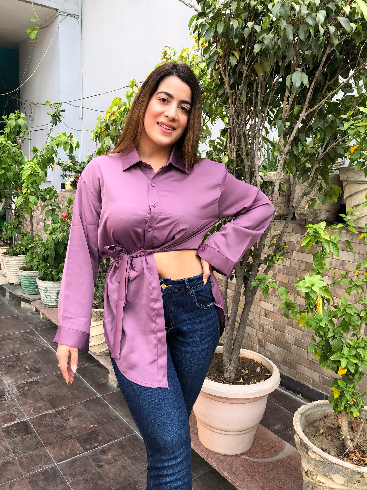 Side Cut Satin Shirt