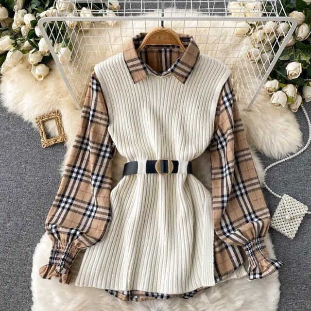 Check Shirt with  Sweater and Belt  (IMP-53)