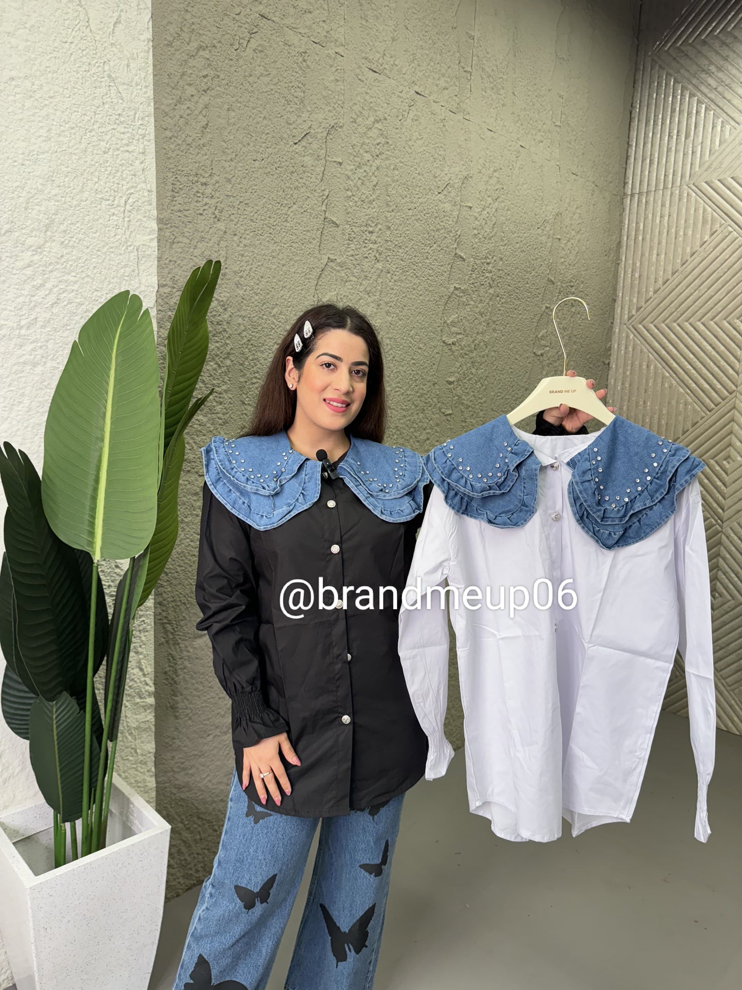 Cotton shirt with Denim Collar (PRM-219)